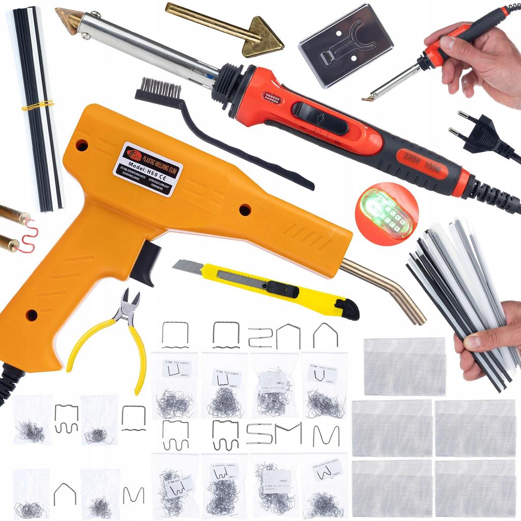 Rosfix Lutownica Żelazko Do Plastiku 100W RRO100W – Zestaw Z Plastikami I Zszywaczem | Wysoka Temperatura Do 600°C | 800 Zszywek W 8 Rodzajach