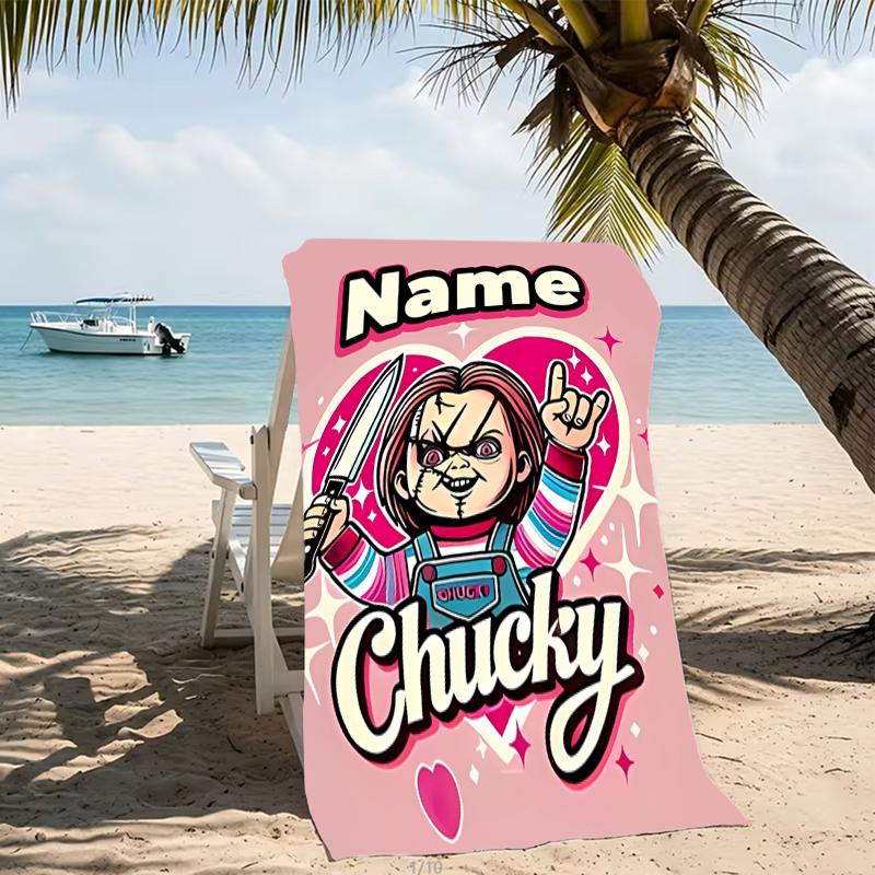 Customizable personalized beach towels Chucky themed designs.Suitable for the beach, yoga, sports;ideal as beach accessories