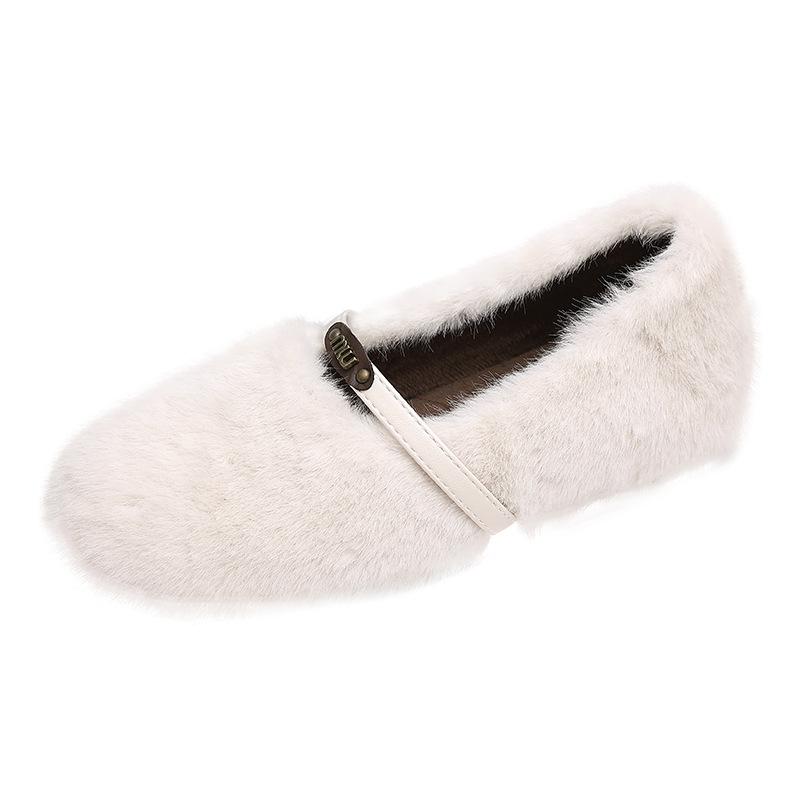 2025 Autumn and Winter New Round Head Shallow Mouth Single Shoes Wear Plush Mary Jane Shoes with Plush To Keep Warm Evening Wind Fluffy Shoes