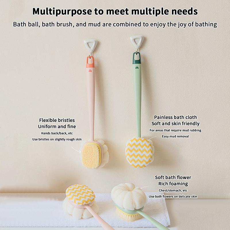 Double Sided Scrubbing Tool Bath Brush Long Handle Soft Fur Bath Brush Detachable Scrubbing Towel Strong Back Rubbing