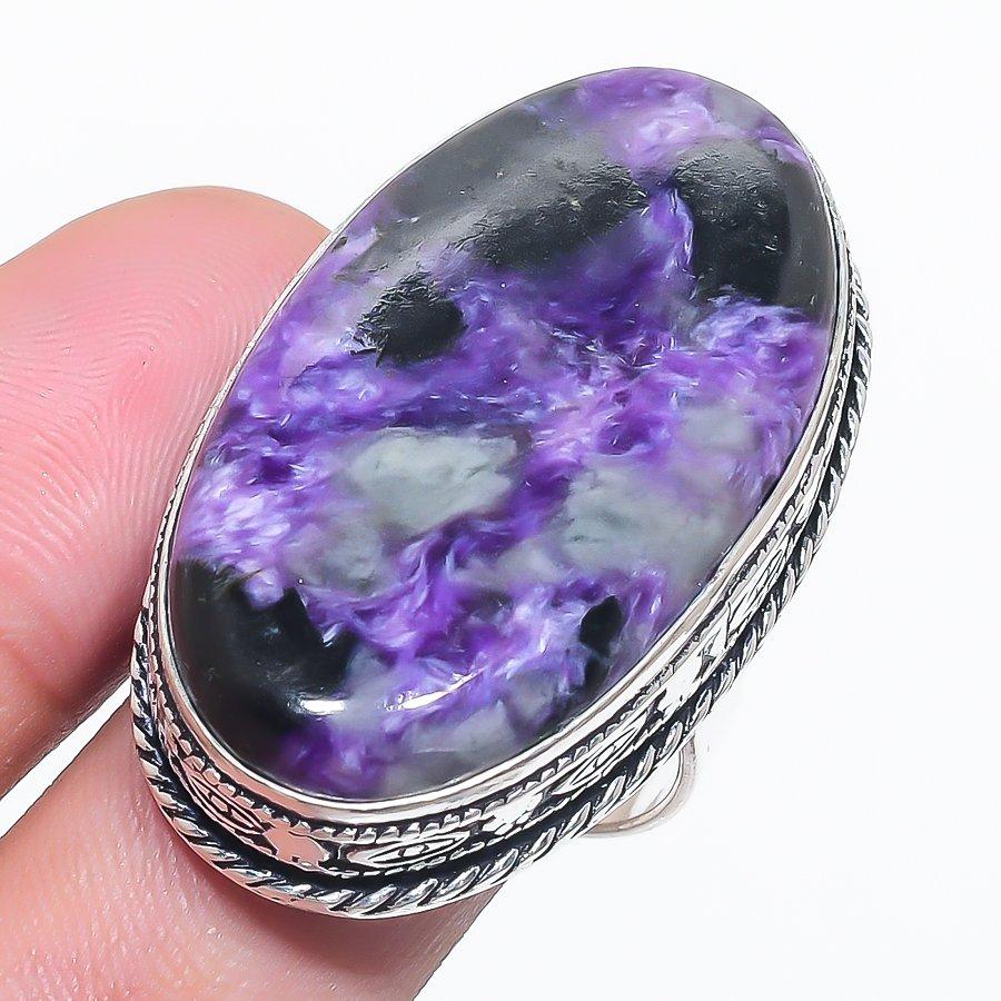 

Русский драгоценный камень чароит ювелирное кольцо из стерлингового серебра 925 пробы размер 8,5