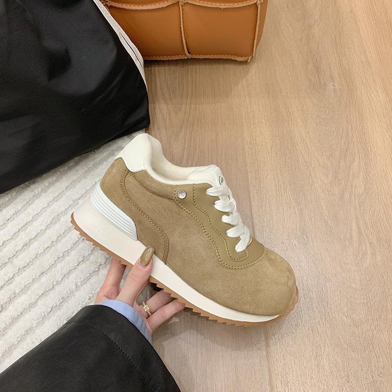 

Кожаные тонкие бархатные спортивные туфли женские 2024 зимние новые бархатные два хлопковые туфли для бега, спорта и отдыха интернет знаменитости женская обувь 35 хаки