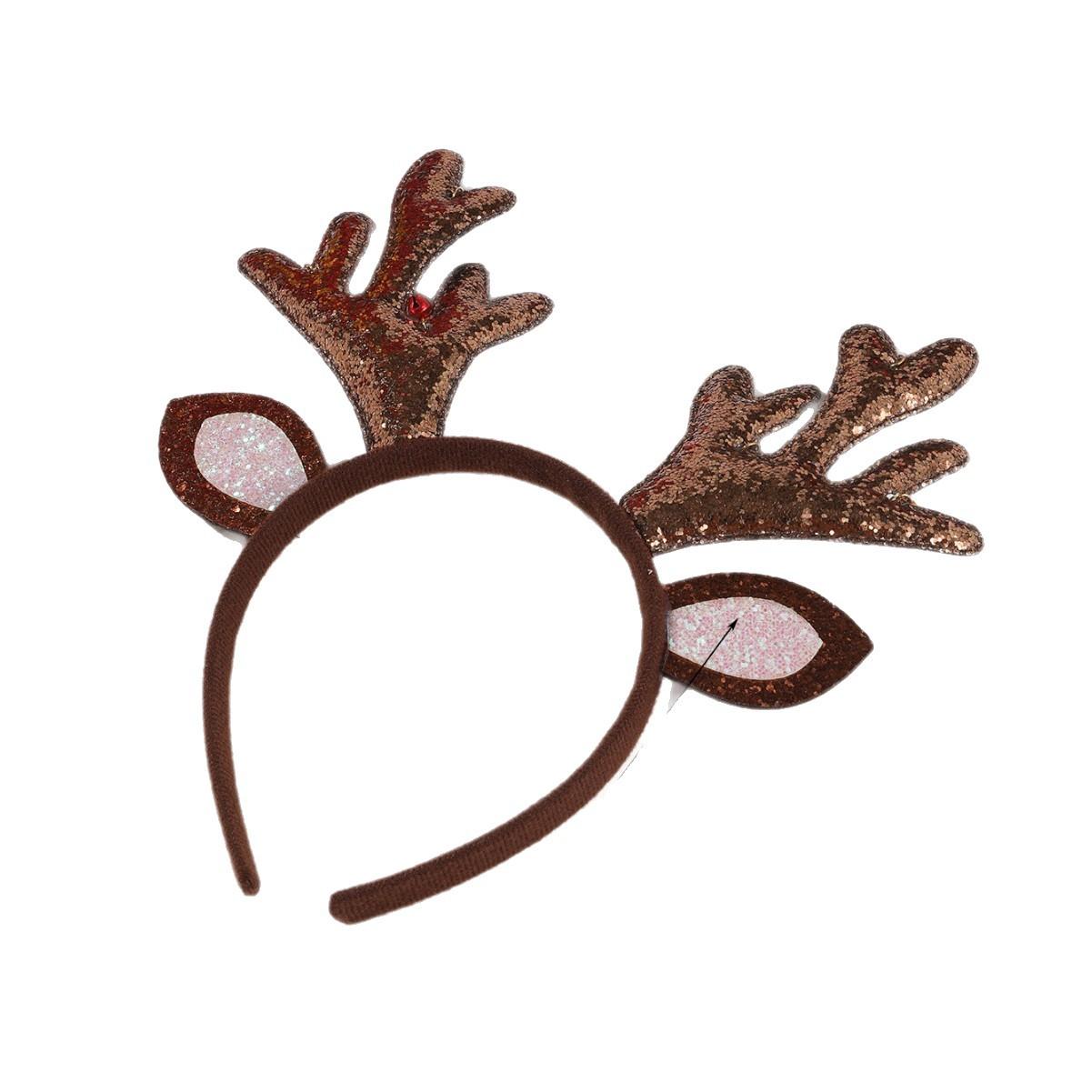 

Sequins Reindeer Antler Hairband Hair Hoop Cosplay Headdress Christmas Dress Up Hair Accessory Prop 2025 Christmas Decoration коричневий