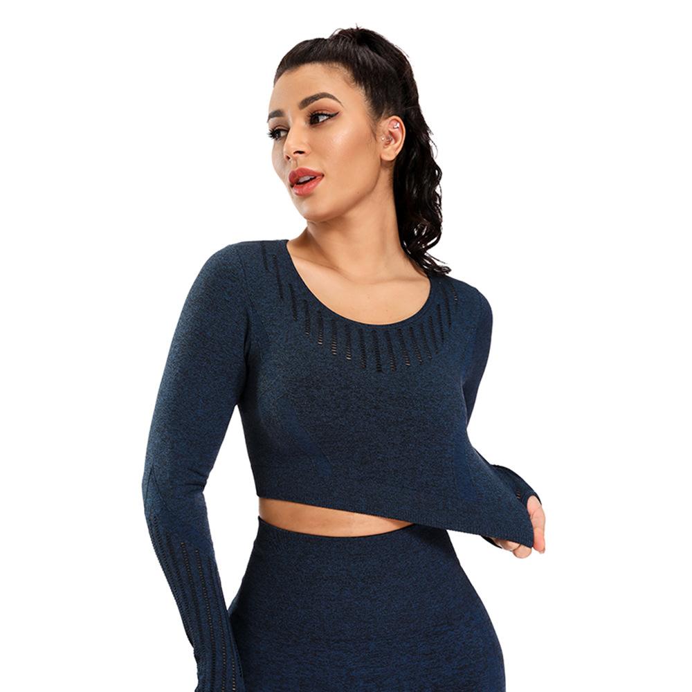 Sports Tights Quick Drying Fitness Running Seamless Navel Top Long Sleeve Yoga Clothes