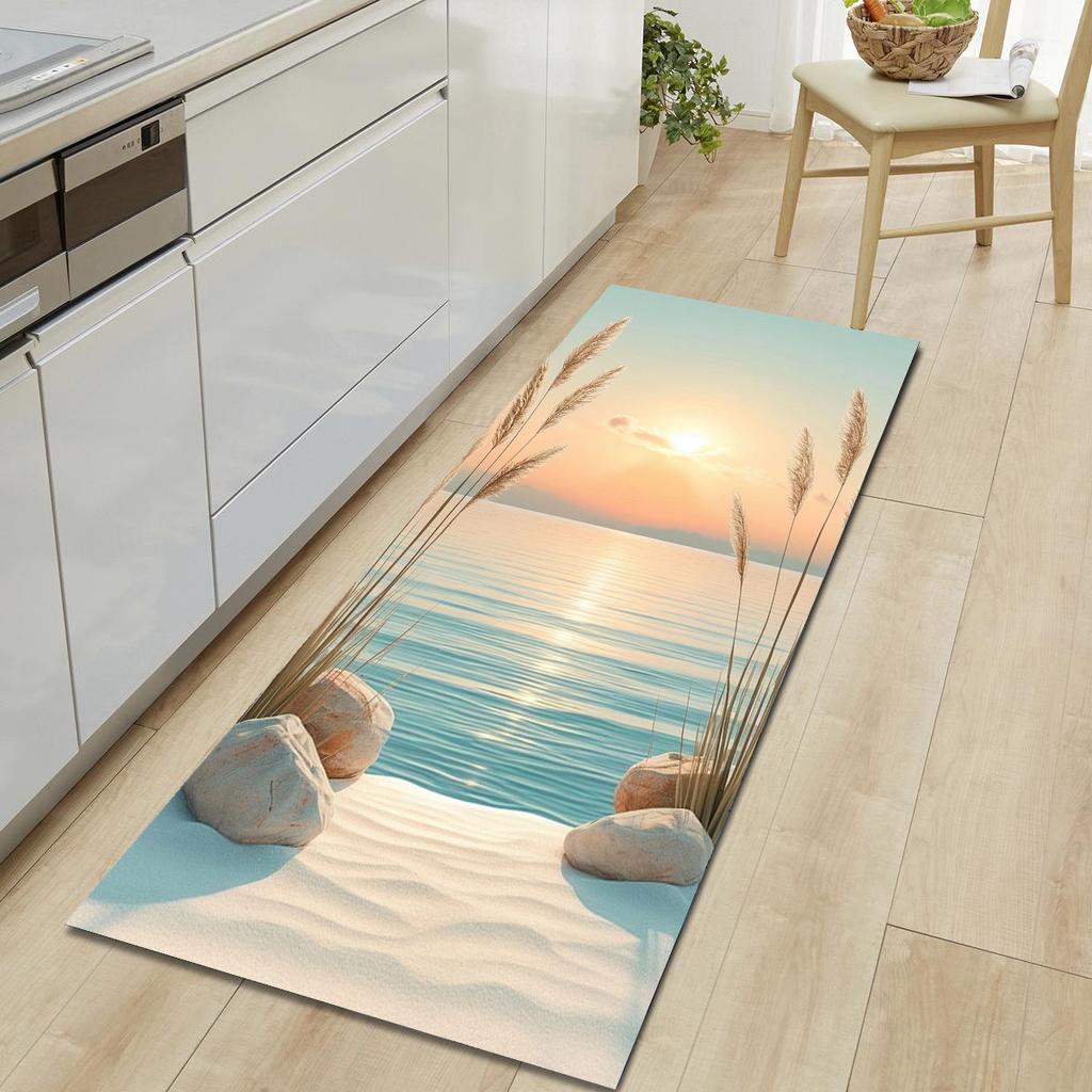 1Pcs Beautiful Scenery Pattern Floor Mat Modern Kitchen Polyester Rug Non-Slip Colorful Indoor Carpet, For Home Bathroom Bedroom Living Room Decor