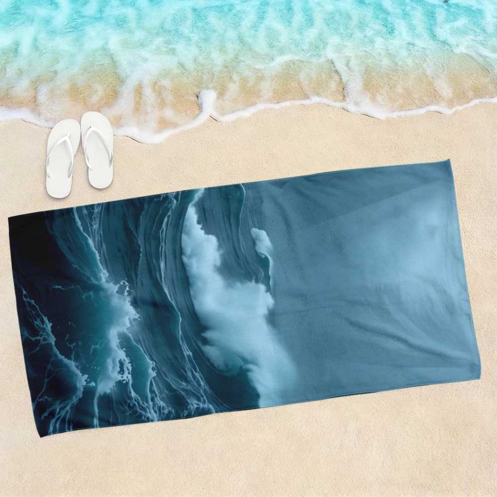 2D Flat Printed Microfiber Beach Towel 1 Piece Set Sandproof Waterproof Deep Sea Ocean Wave Summer Pool Bath Towel Vacation