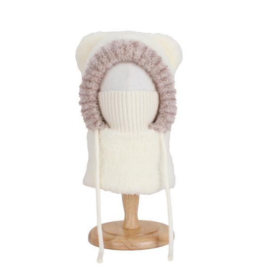 Children Hat Plush Bear Ear Styling Warm Windproof Winter Hat with Face Guard Neckerchief Function Vertical Headgear