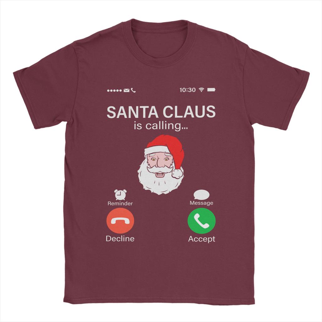 Oversized T Shirt Santa Is Calling Merry Funny Holiday Phone Alert T Shirts for Men's Summer Y2K Casual Short Sleeve Clothes