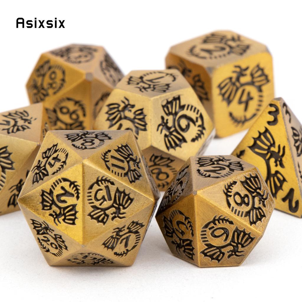 7 Pcs Orange Dragon Metal Dice Solid Metal Polyhedral Dice Set Suitable For Role-Playing Dice PropBoard Game Gift