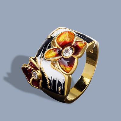 Noble and Elegant Temperament for Womens Rings Enamel Flowers Zircon Glue, Anniversary Dinner Jewelry