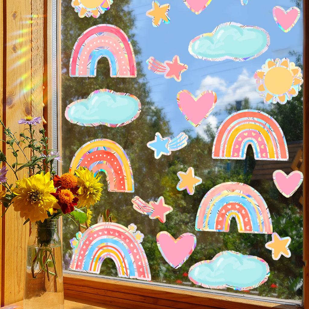 Rainbow stars clouds colorful sunlight static sticker glass window home decoration wall sticker window sticker