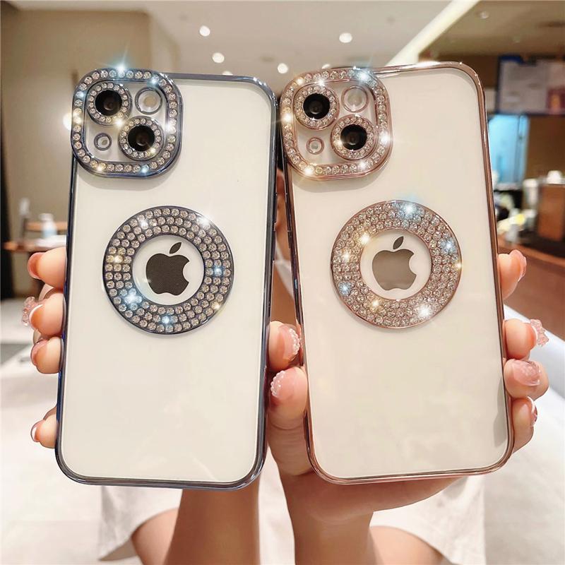 Luxury Plating Flash Diamond Glitter Phone Case For iPhone 11 12 13 15 16 Pro Max 14 Plus Hollow Rhinestone Soft Silicone Cover