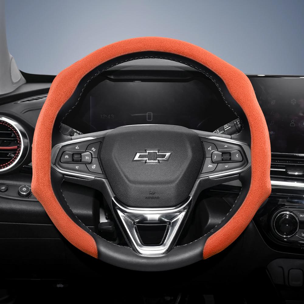 Suitable for Chevrolet Premium Suede Snap-On Steering Wheel Cover, Non-Slip and Durable, Round and D-Shaped Steering Wheel Available Cruze Spark Capti