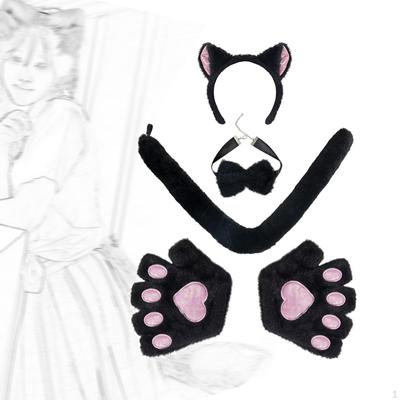 Furry Kitten Ears Bow Tie Paws and Tail Set Cute Dressing Up for Carnivals