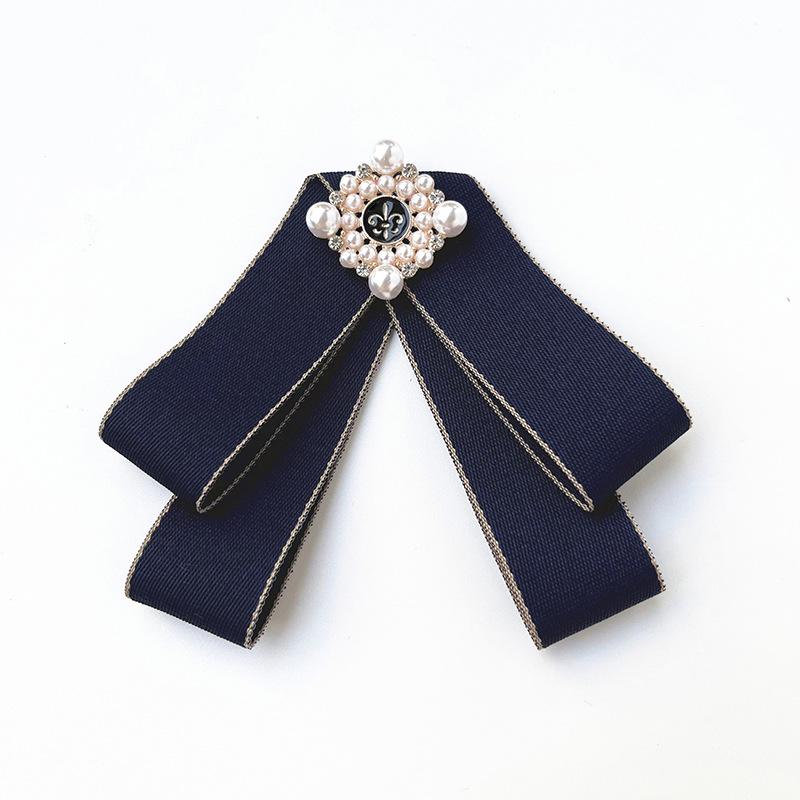 Korean Retro Bow Tie & Pearl Brooch - Women's Uniform Accessory