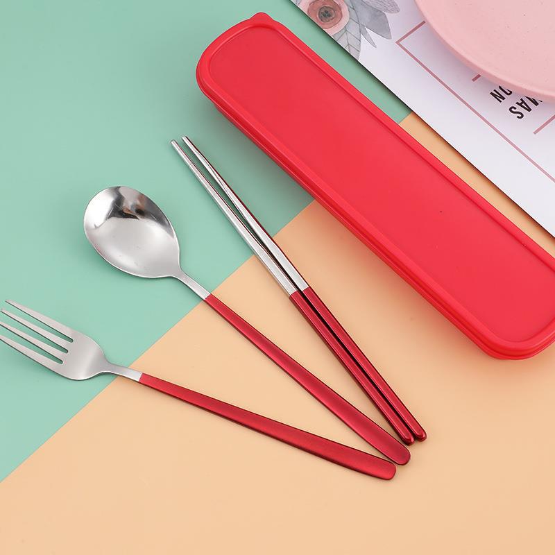 Korean Style Portable Stainless Steel Chopsticks & Spoon Set with Storage Box for Students, Office Workers, and Travel