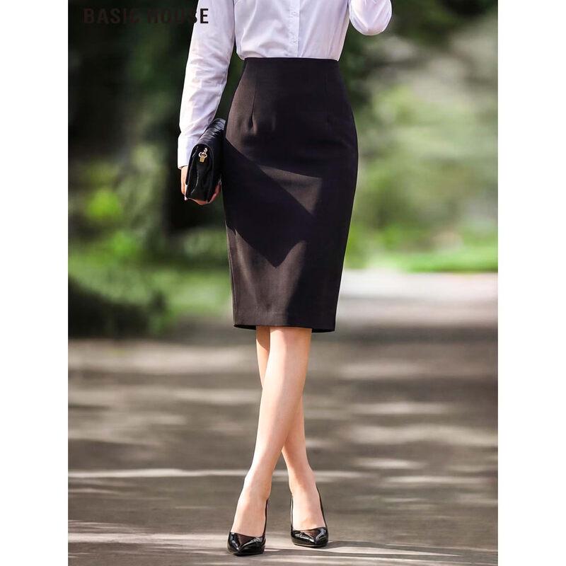 Basic House Women s Black High-Waist Slim Suit Skirt S