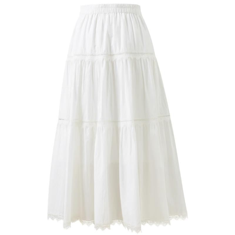 Sancai 2026 Spring High-Waist Pure Cotton A-Line Long Skirt