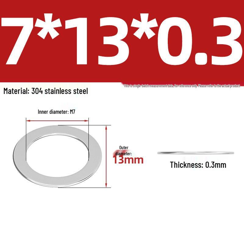 304 Stainless Steel Ultra-Thin Flat Washers - Available in Thickness: 0.1mm, 0.2mm, 0.3mm, 0.5mm