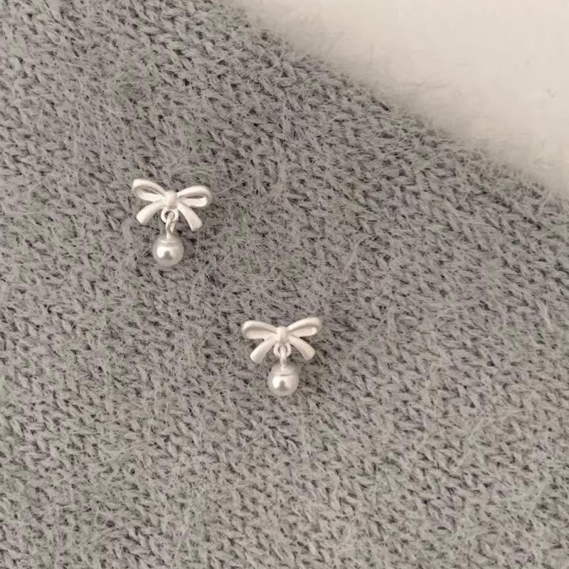 925 Silver Butterfly Bow Pearl Stud Earrings for Women Vintage Fine Jewelry Luxury Geometric Pendant Accessories