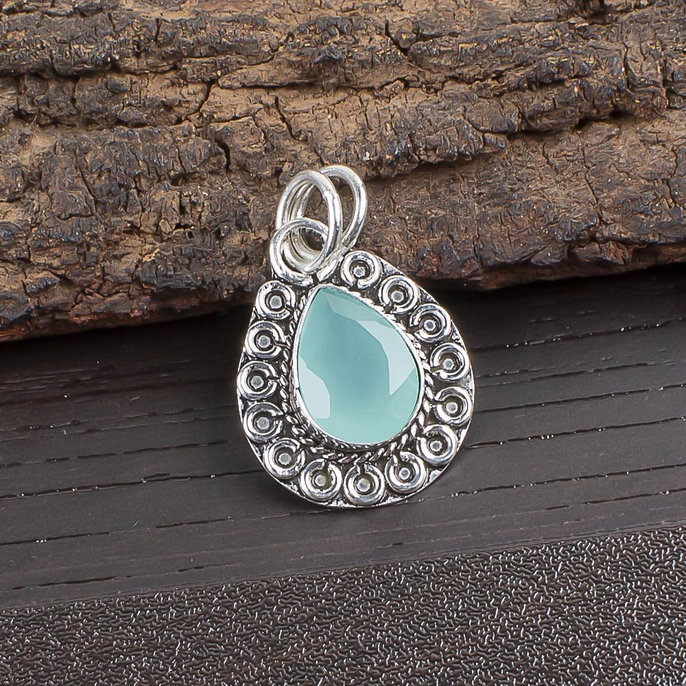 Aqua Chalcedony Pendant, 925 Solid Sterling Silver Jewelry, Gemstone Pendant, Gift For Her Handmade Dainty Jewelry