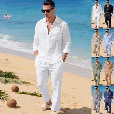Men's Autumn Linen Lapel Shirt & Beach Pants Set