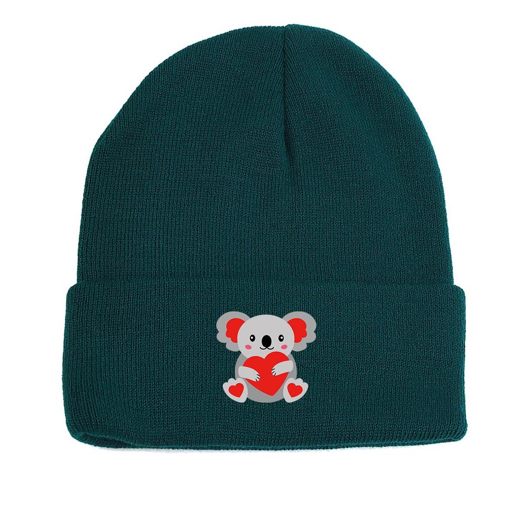 Koala Heart Winter Knitted Cap Beanie, Valentine's Day Man Cap Autumn Candy Color Stylish Bobble Hat Knit Hat Beanie