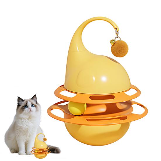 Interactive Tumbler Cat Toy Funny Puzzle Cat Food Dispenser with Fluffy Ball And Bell Self Play Kitten Enrichment Toy for Indoor Cats