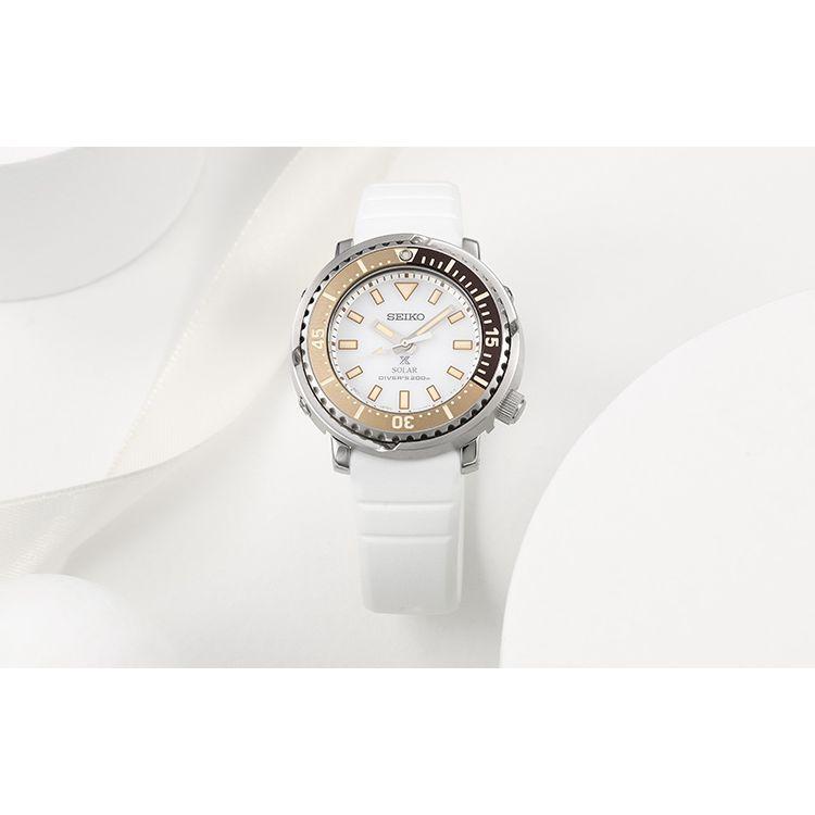 Seiko Prospex Series Solar Sports Canister Dive Watch Solar Quartz Movement Leather Strap Women watches White SUT407P1