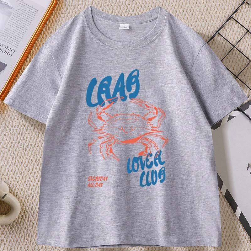 Crab T Shirt Funny Food Tshirt Retro Graphic Tee Summer Seafood Short Sleeve Tshirt Unisex Women Cotton Short Sleeve Tops Tee