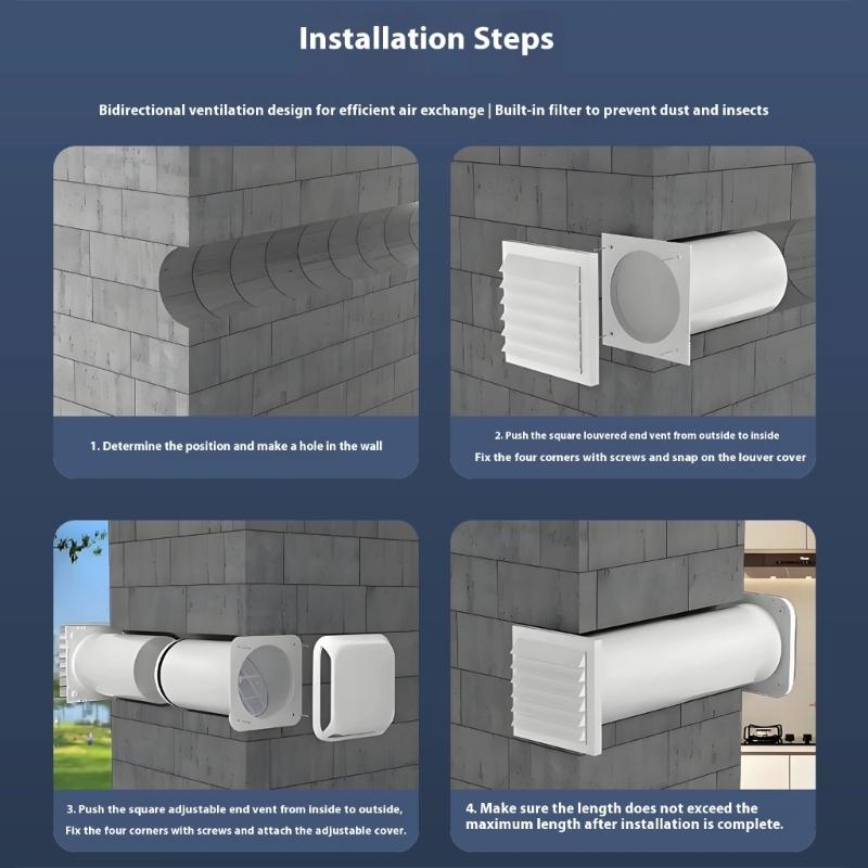 Bidirektionale Luftzirkulationsventilatoren Ausziebares Rohrdesign Eingebauter Staub- und Insektenschutz Feuchtigkeit für Innenräume