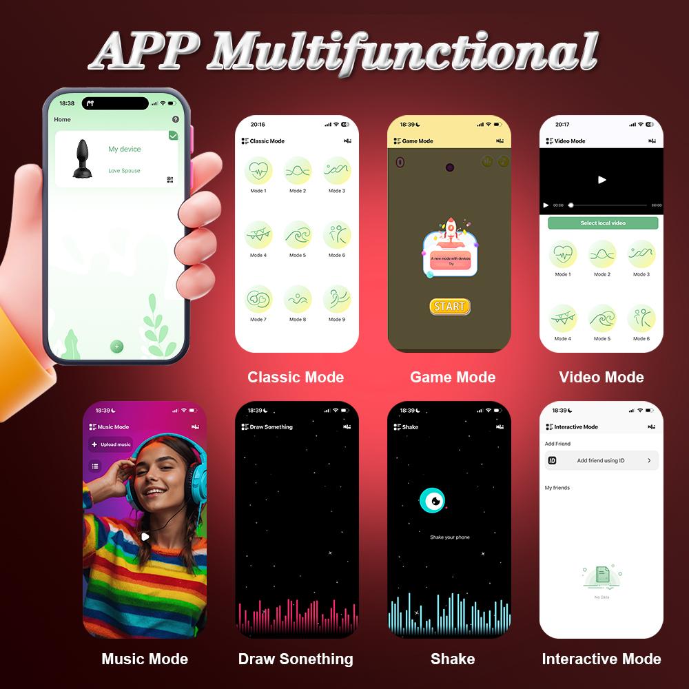 APP 360° Rotation Butt Plug for Men Women Wiggle Rose Anal Vibrator Gay Anal Plug with LED Adult Sex Toy for Couple Sex Supplies