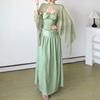 2026 European and American style summer new women's clothing solid color mesh shawl high waist slim dress women