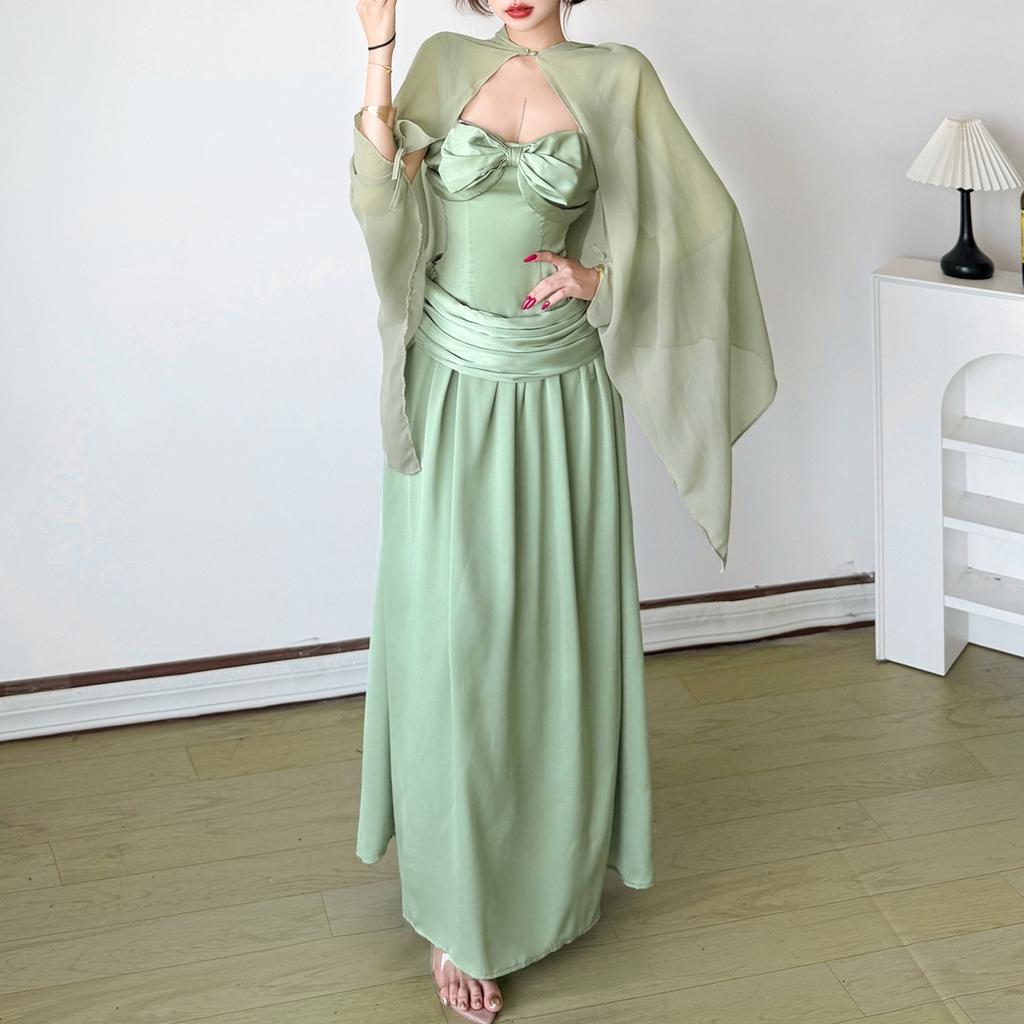 2026 European and American style summer new women's clothing solid color mesh shawl high waist slim dress women