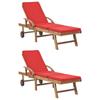 Day and Night - Day and Night Loungers with Cushions 2 Units Solid Red Teak Wood