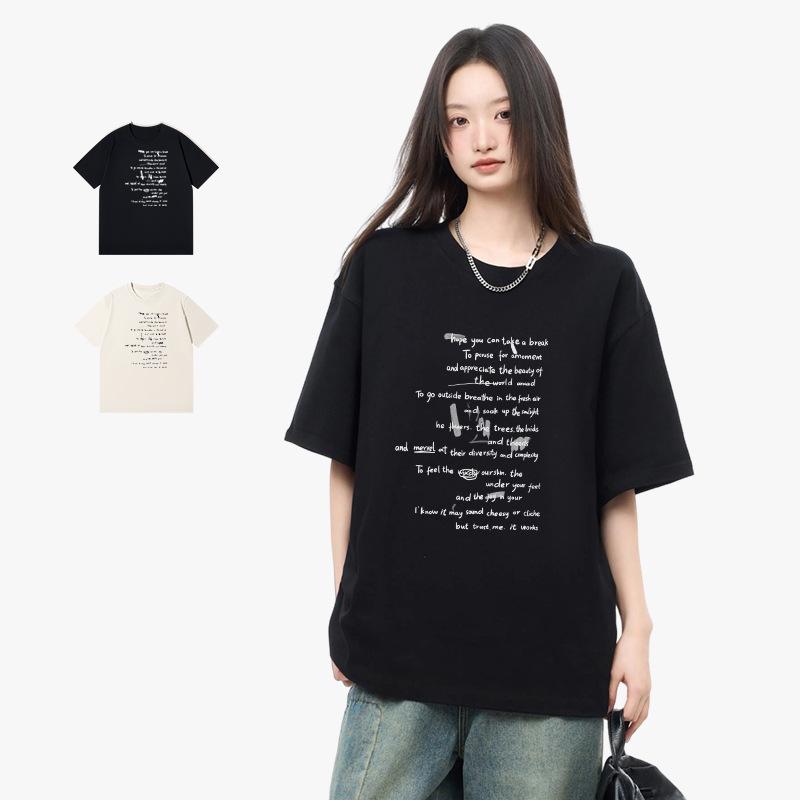 Women's Korean Style Cotton Letter Print Short Sleeve Loose T-shirt - Summer Student Fashion Top