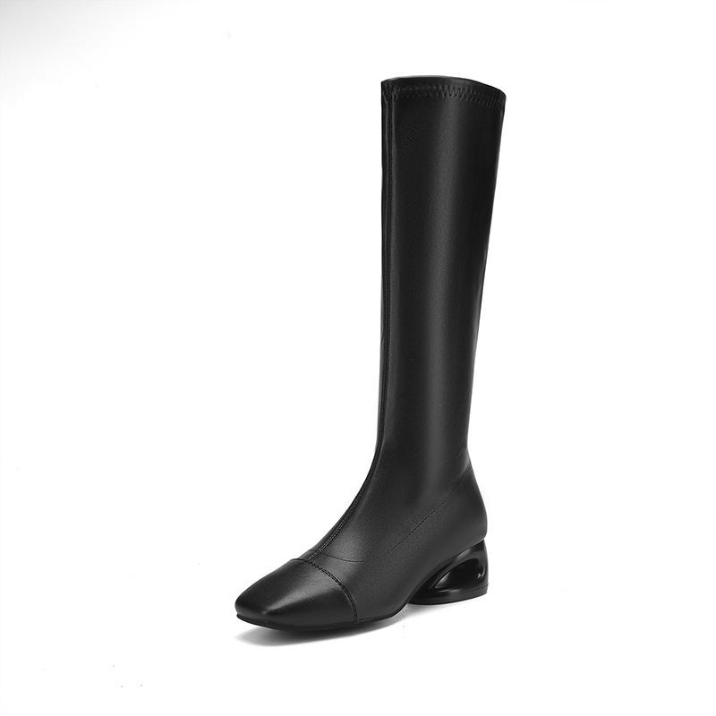 Skinny Boots Women's 2025 New Spring and Autumn Single Boots Thick Heel But Knee Medium Boots High Knight Boots Skinny Boots