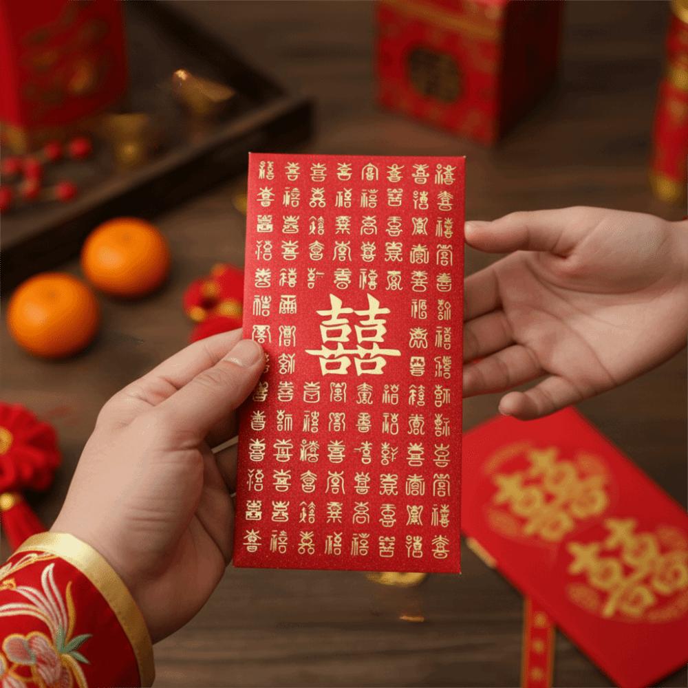 6pcs Blessing Wedding Red Envelope Joy Pattern Money Bag Gift Envelopes Wedding Celebration