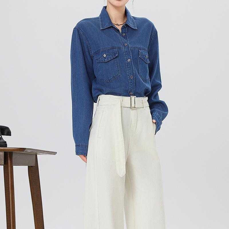 

Женская новая рубашка Tencel Cool Retro Design Sense Small Loose Denim XL темно-синий