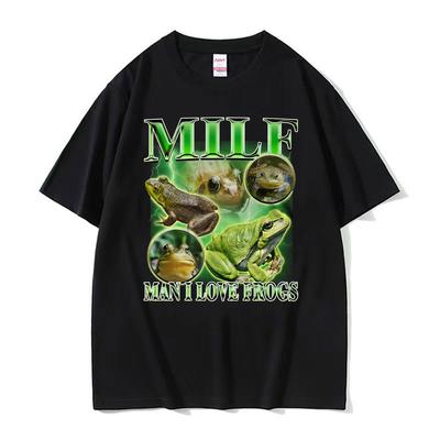 Milf Mann Ich Liebe Frösche Vintage Grafik T-Shirt Lustiges Rap Meme Gemütliche T-Shirts Männer Frauen Lässige Gothic Mode Humor Cartoon T-shirt