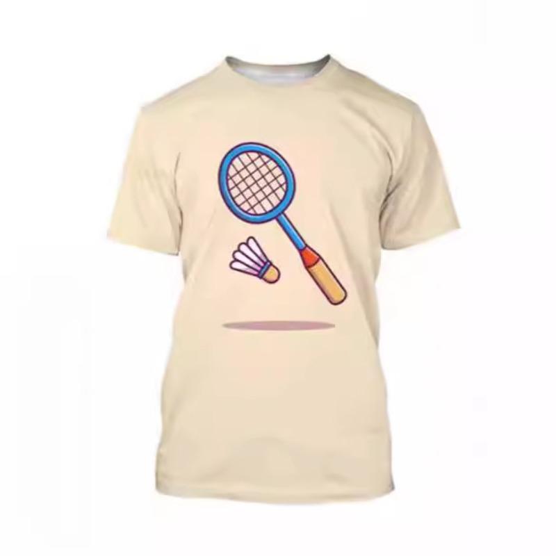 Men's 3D Printed T-Shirt Badminton Pattern Print Outdoor Fitness Breathable Quick Drying Sports Short Sleeve O-Neck Pullover Casual Top