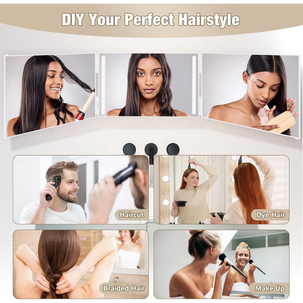 Retractable Hanging Three-fold Mirror for Home Haircutting and Bathroom Use