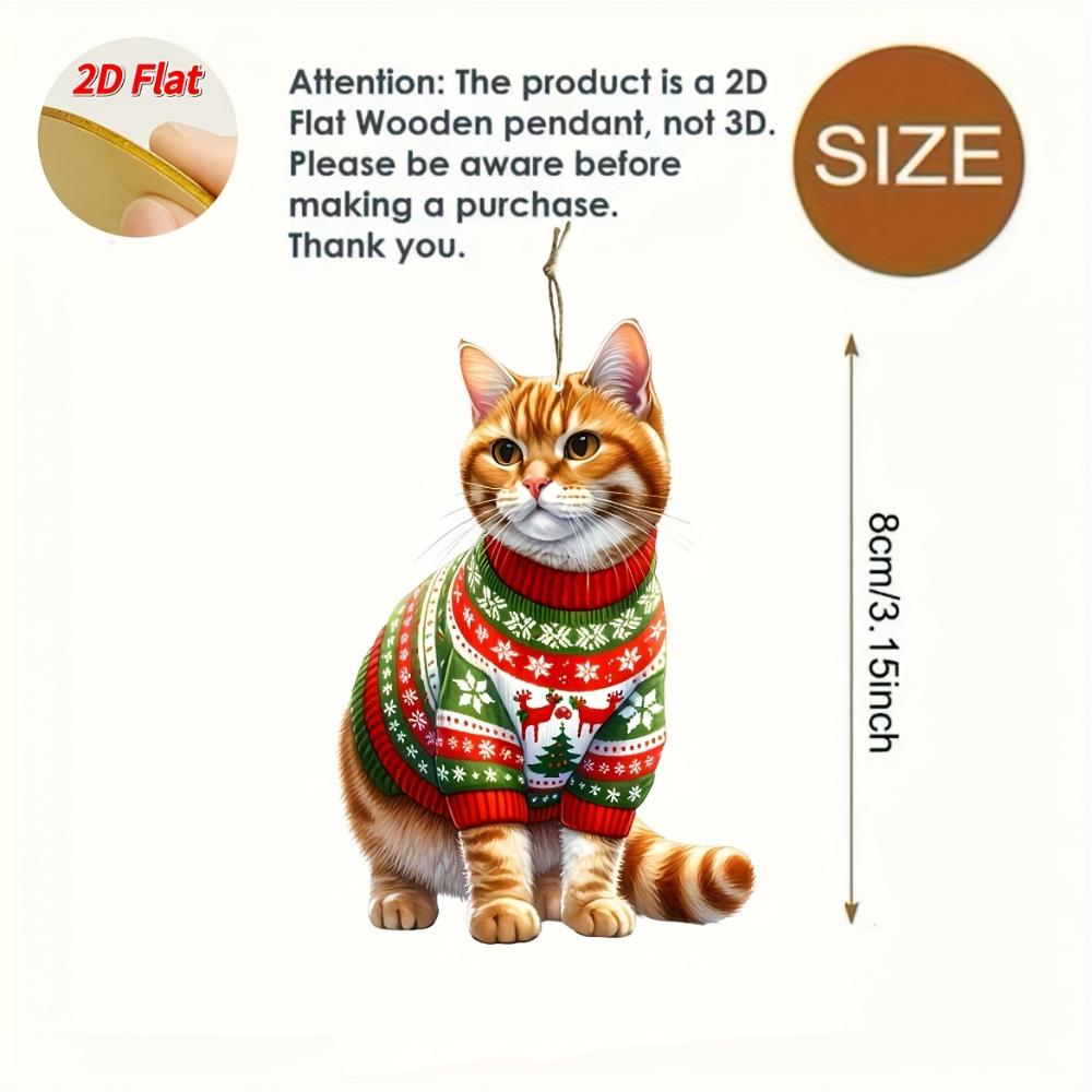 2D plochá dřevěná vánoční kočka přívěsek 10dílná sada - ozdoba na sváteční stromek, nezbytnost pro sváteční atmosféru, vhodné pro Halloween, Vánoce, dárky