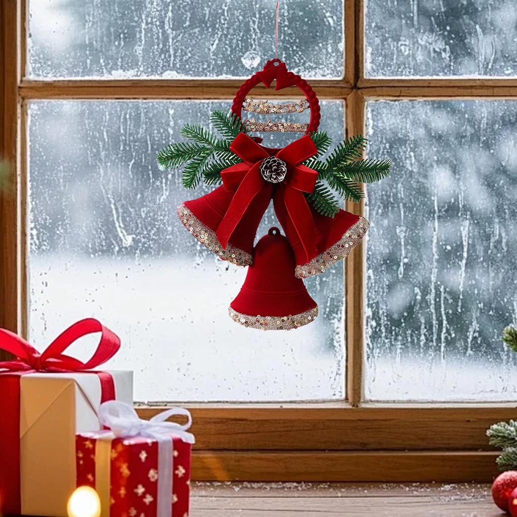Weihnachtsglocken-Anhänger für den Baum Beflockte Feiertagsdekoration Aufhängbare Weihnachtsdekorationen für Zuhause Haustür Büro Kranz