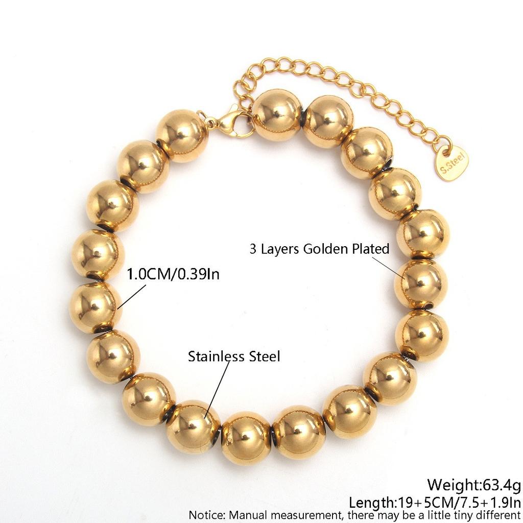 Steel Bead and Pearl Bracelet, 304 Stainless Steel Elastic String Bracelet