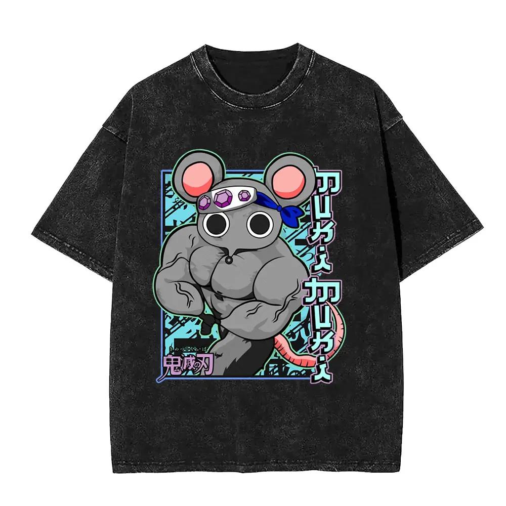 Summer Demon Slayer Graphic T Shirts Man Anime Oversized Vintage Washed Women Casual Short Sleeved Tee Streetwear Y2k Top Summer Trendy