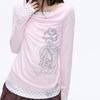 Y2k Aesthetic Fake Two Pieces T-shirt Harajuku Polka Dot Patchwork Casual Tops Women Printing Grunge Slim Fit Tshirts