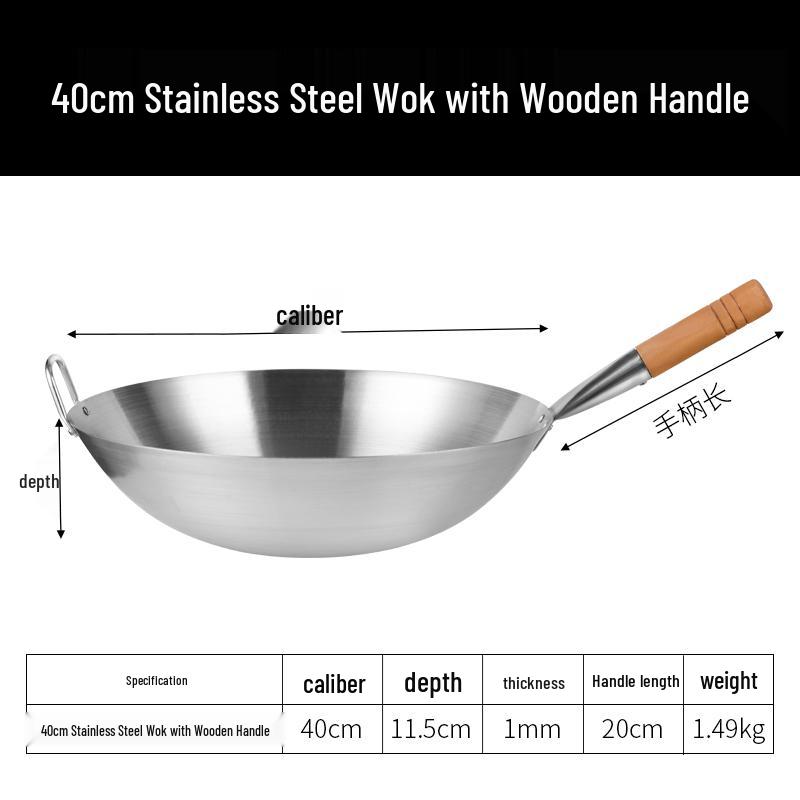 28cm Lightweight Stainless Steel Chef Wok for Home & Commercial Use