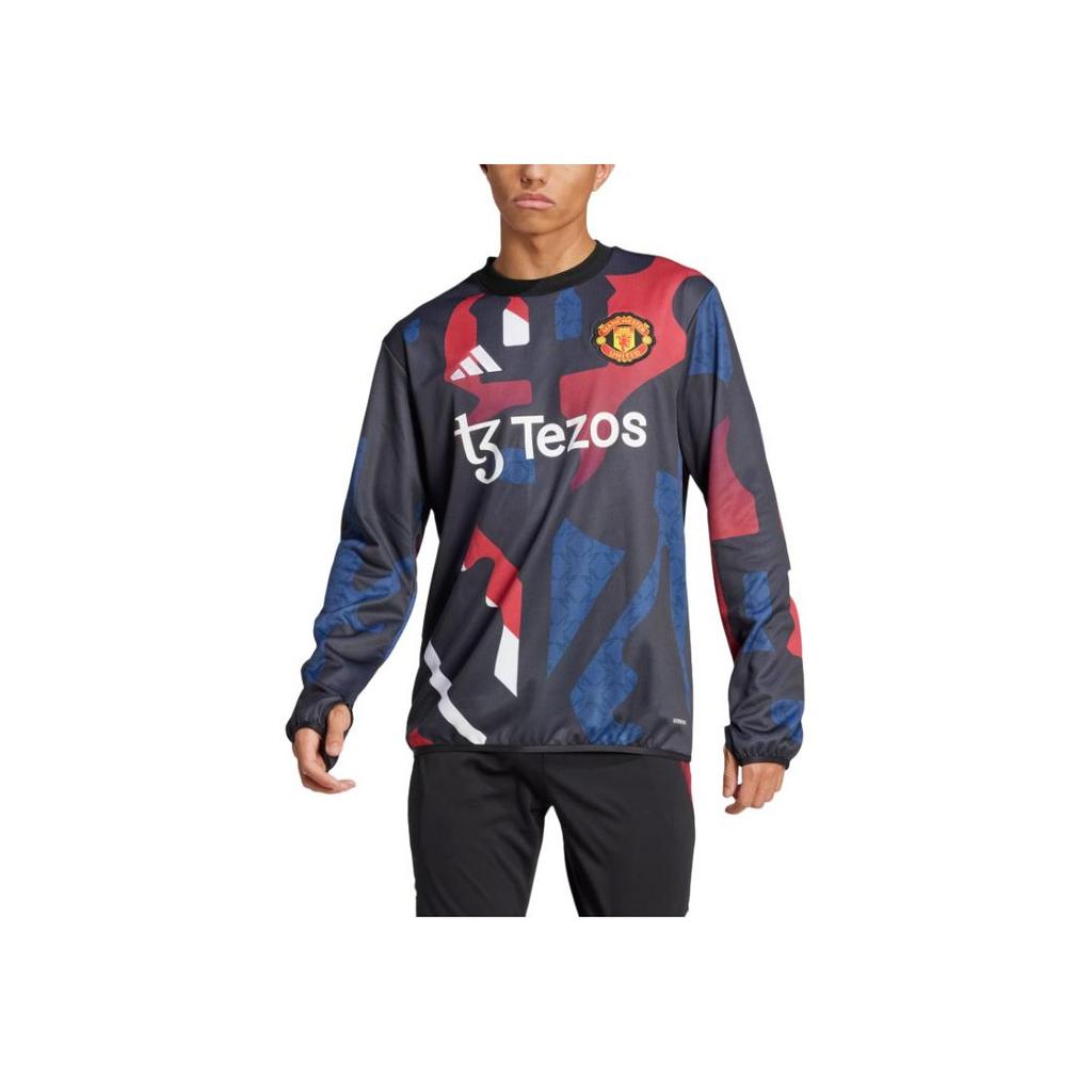 adidas MUFC Aufwärmoberteil Bequemes Rundhals Langarm Fußballtrikot Herren Oberteile Schwarz Rot Han-Jade-Weiß JD7145