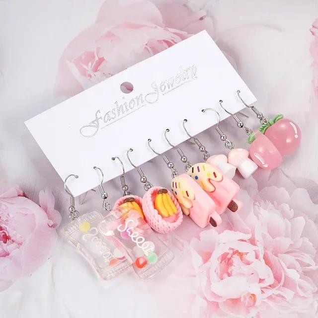 

Комплект из 5 пар новых сережек из фруктовой смолы для еды и напитков, женские серьги со свежим и сладким темпераментом 9